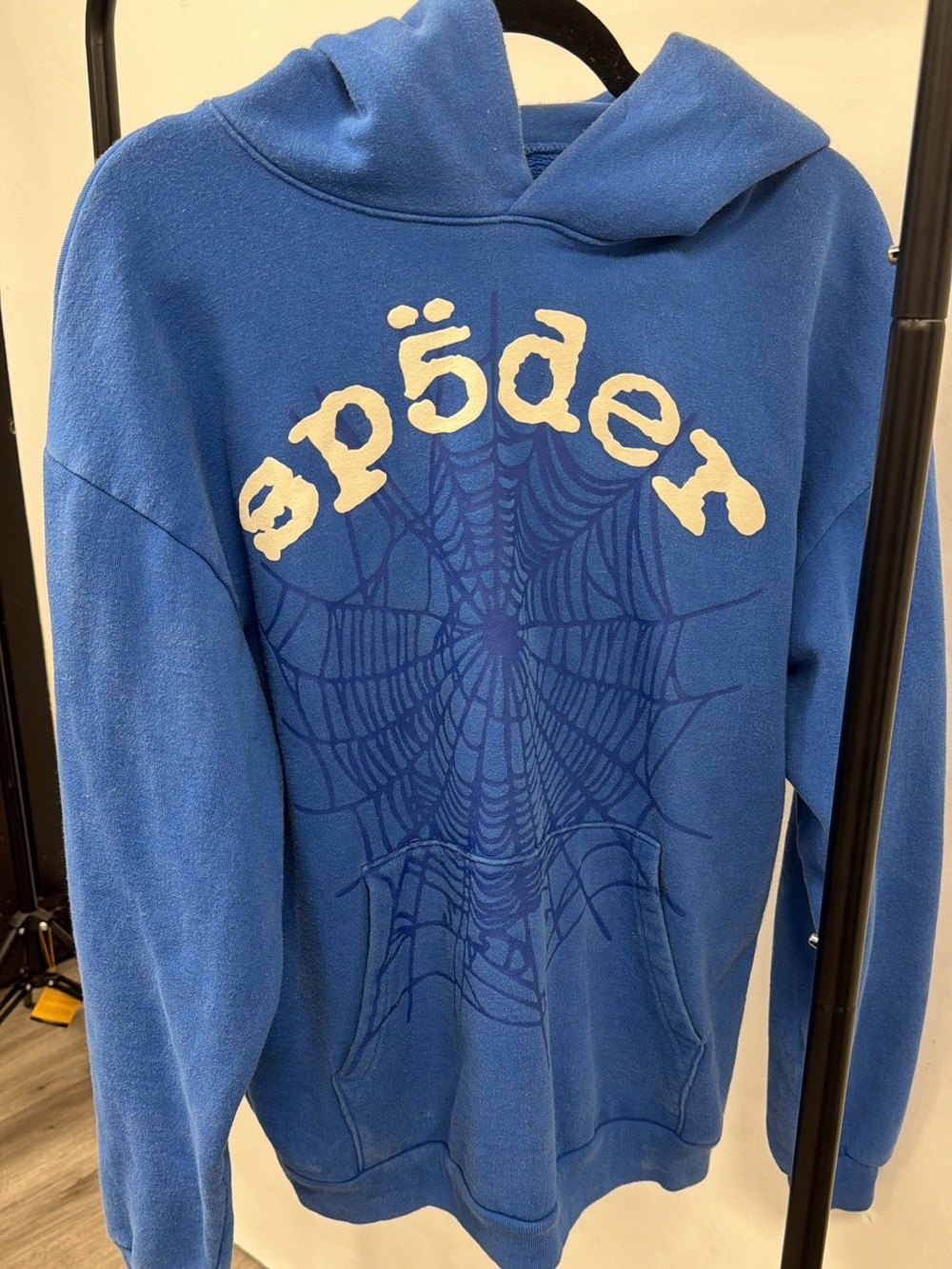 Blue Spider Web Graphic Crewneck Hoodie